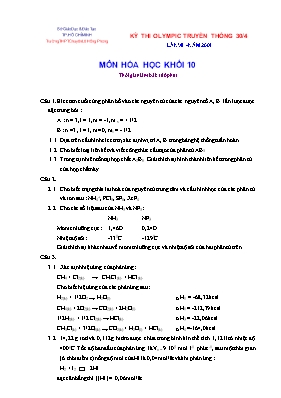 Kỳ thi olympic truyền thống 30 lần VII - Năm 2001 môn Hóa học khối 10